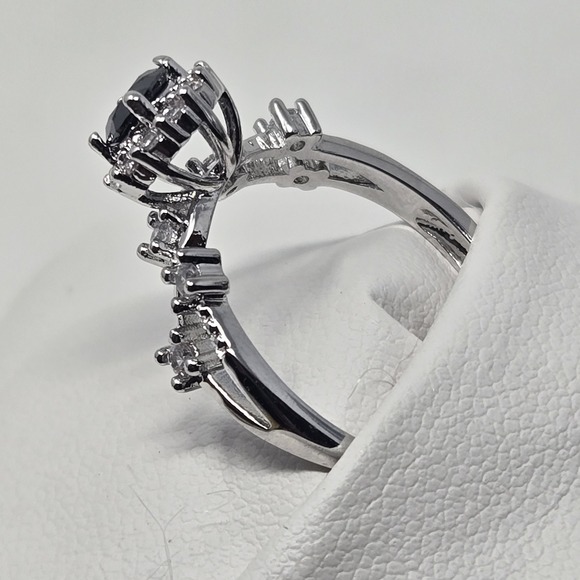 .5ct Black Moissanite Ring Round Halo Vine GRA Cert White Gold Plated Sizes 6-12 - Picture 12 of 13